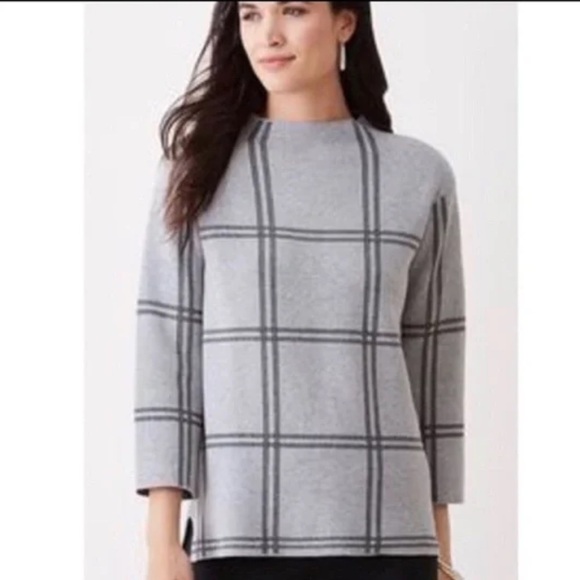 J. Jill Sweaters - J Jill Windowpane Plaid Mock Neck Sweater Gray and Black Sz Large